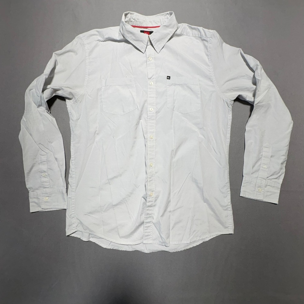 Quiksilver Mens Long Sleeve Button Down Shirt Light Blue Stripe M109104 Size L